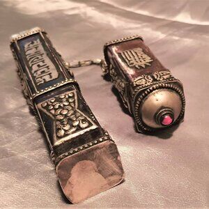 Vintage 10" copper and brass Tibetan metal incense holder with chain